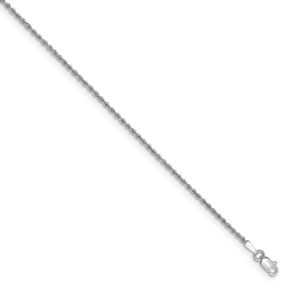 1.5mm, 14k White Gold, Handmade D/C Solid Rope Chain Bracelet, 7 Inch